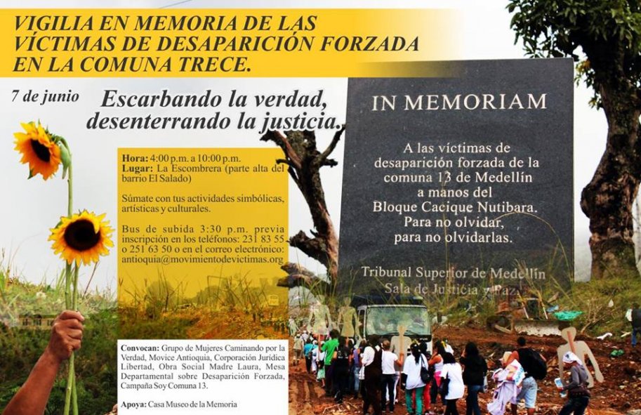 ‘Escarbando la verdad, desenterrando la justicia’: Vigilia en memoria de las víctimas de la Comuna 13