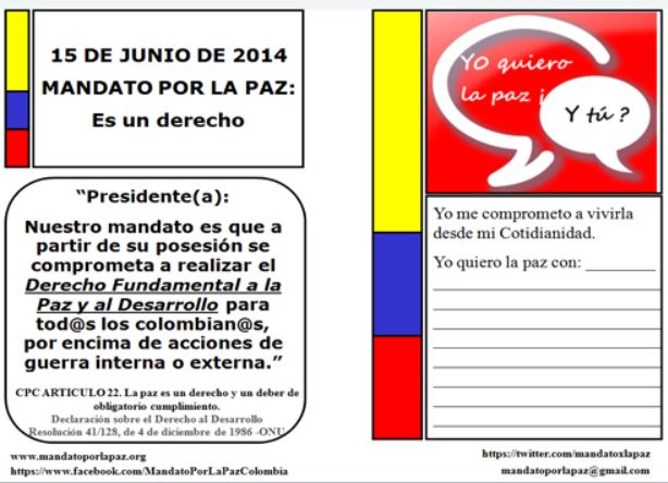 Organizaciones invitan a depositar Mandato por la Paz el 15 de junio