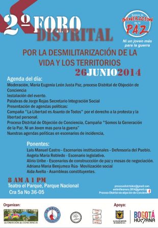 II  Foro Distrital por la Desmilitarización de la Vida y los Territorios – Construcción de agendas.