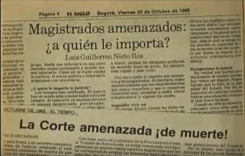 1985: Los jueces de las Altas Cortes se encontraban en riesgo