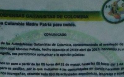 Cunde el temor en Córdoba por amenaza de paro armado paramilitar