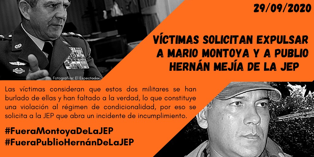 Víctimas solicitan expulsar a Mario Montoya y Publio Hernán Mejía de la JEP