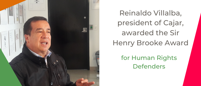 Reinaldo Villalba, president of Cajar, awarded the Sir Henry Brooke Award for Human Rights Defenders