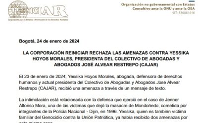 Corporación Reiniciar rechaza las amenazas contra Yessika Hoyos Morales, presidenta del Cajar