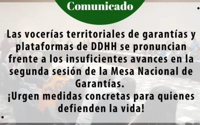 En la Mesa Nacional de Garantías se evidencia las dificultades para concertar medidas de seguridad y participación para personas defensoras y liderazgos sociales en los territorios en el marco de la Paz Total