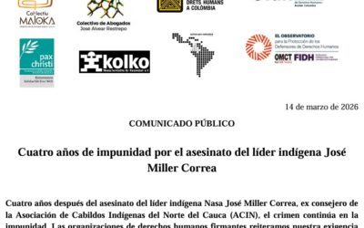 Cuatro años de impunidad por el asesinato del líder indígena José Miller Correa